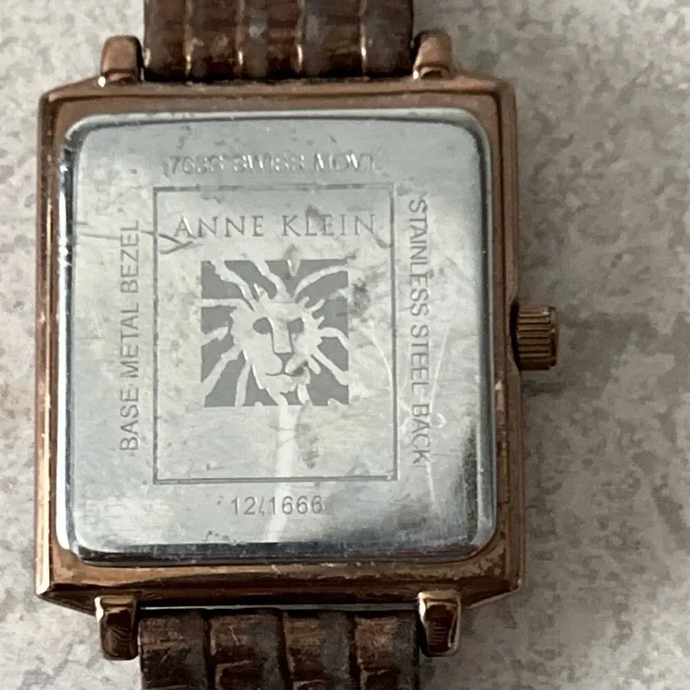 Vintage Anne Klein Square Watch Swiss Movement MOP Dial Copper Leather Band Runs